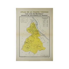 1941 original map "Les vins de Bordeaux - Régions de Sauternes" by Larmat