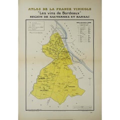 1941 original map "Les vins de Bordeaux - Régions de Sauternes" by Larmat