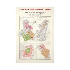 1942 Antike Karte, Atlas de la France Vinicole - Bourgogne - Beaujolais von Larmat
