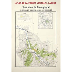 1942 Antique Map of Chablis Vineyards, Atlas de la France Vinicole by Larmat