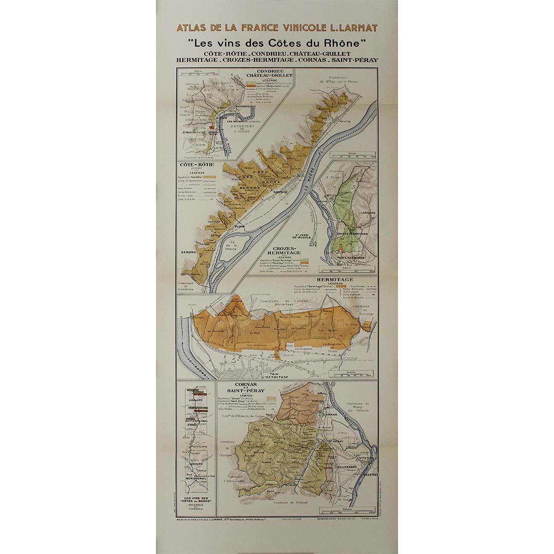 1943 carte originale "Les vins des Côtes du Rhône" par Larmat - Print de Louis Larmat