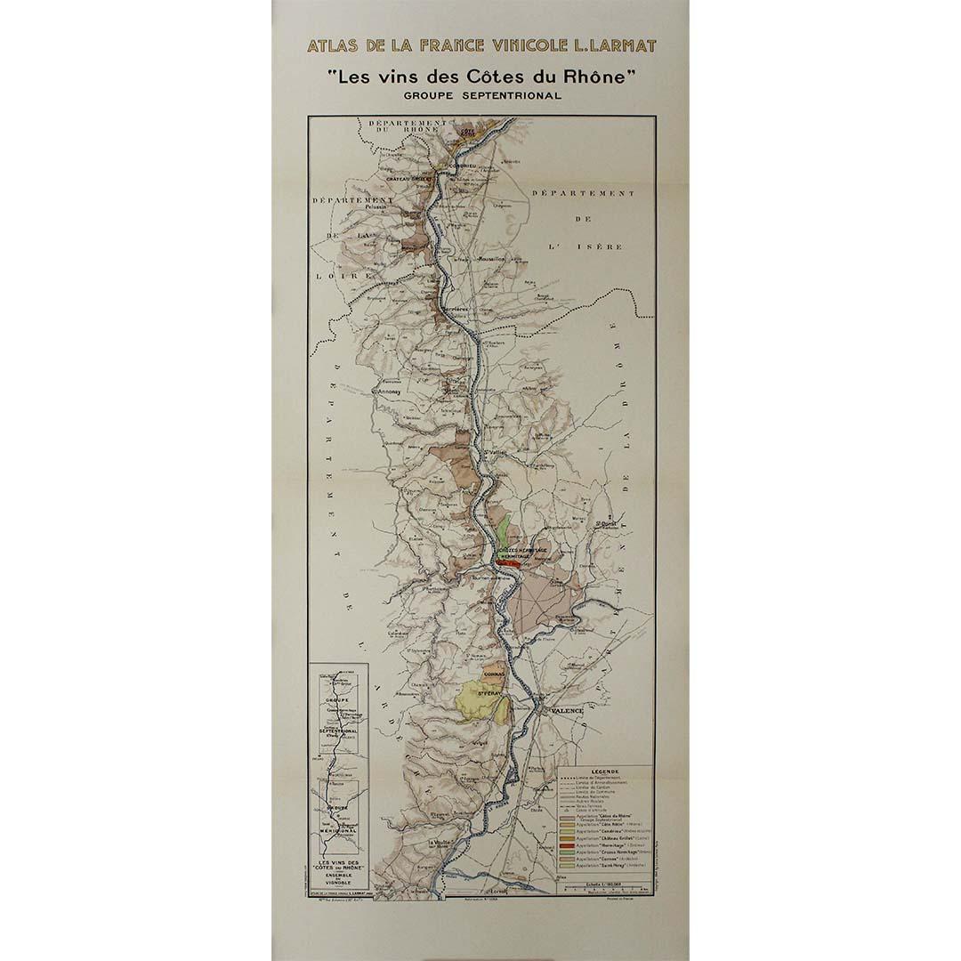 1943 original map " Les vins des Côtes du Rhône - Groupe Septentrional" - Print by Louis Larmat