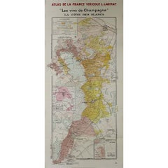 Vintage 1944 original map "Les vins de Champagne – La côte des blancs" by Louis Larmat