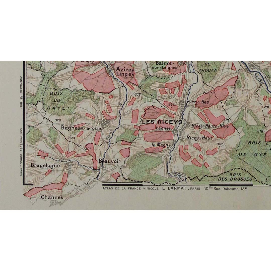 1944 original map Les vins de Champagne – Vignobles du Bar-Séquanais For Sale 2