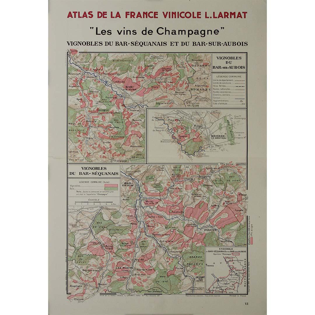 1944 original map Les vins de Champagne – Vignobles du Bar-Séquanais