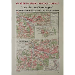 Vintage 1944 original map Les vins de Champagne – Vignobles du Bar-Séquanais