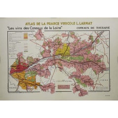 1946 original map "Les vins des côteaux de la Loire -Côteaux de Touraine" Larmat