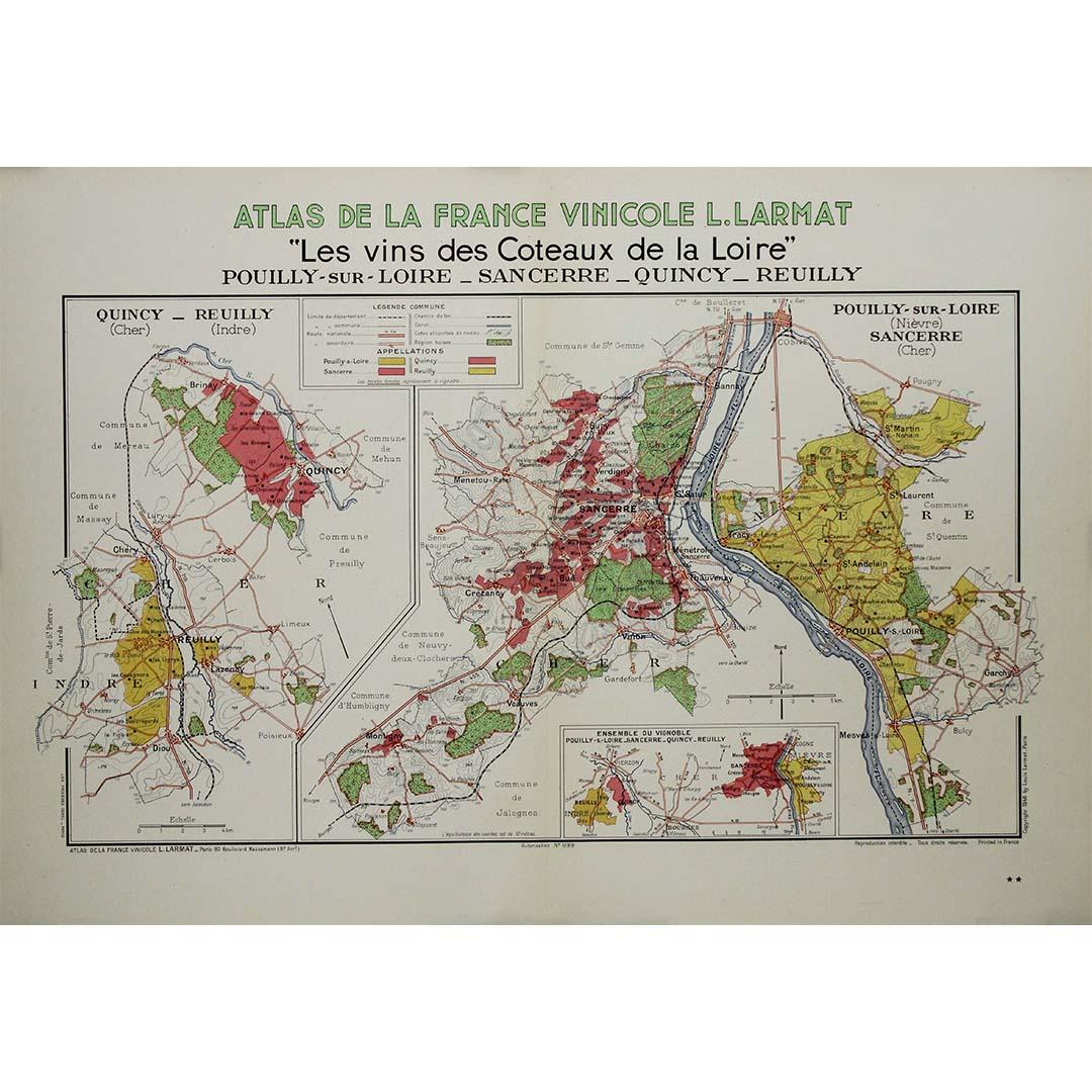 1946 original map "Les vins des côteaux de la Loire - Pouilly-sur-Loire"  Larmat