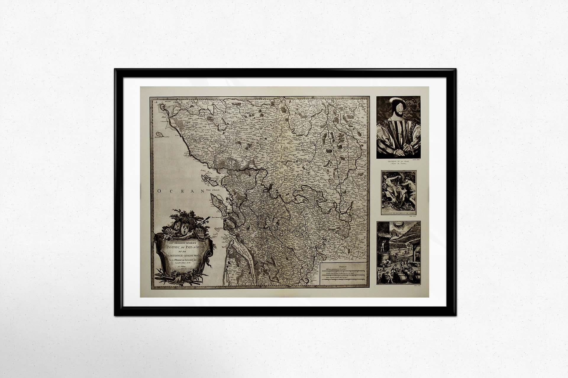 1947 original map Gouvernement Généraux du Poitou, du Pays d'Aunis For Sale 2