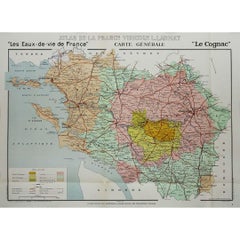 Vintage 1947 original map "Les eaux-de-vie de France - Le Cognac" by Larmat