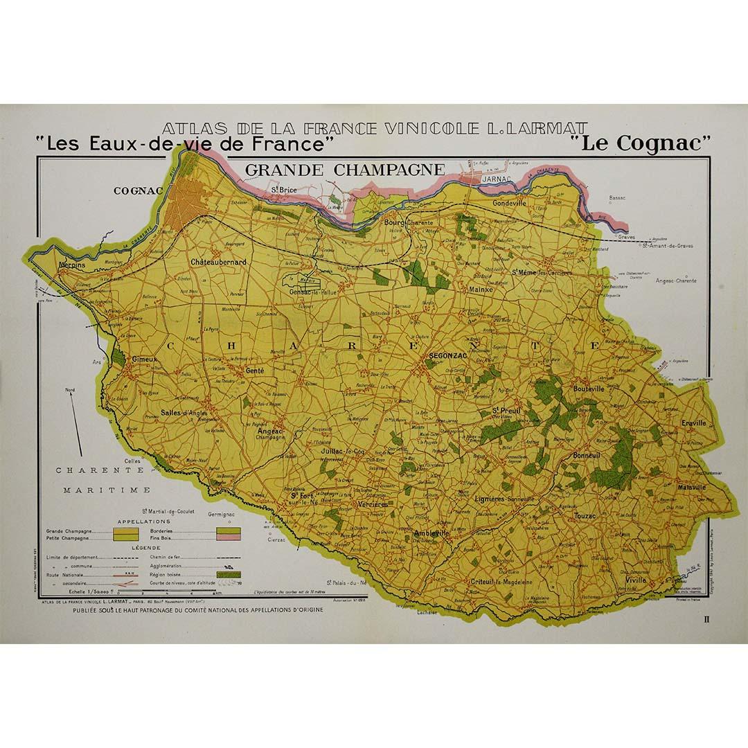 1947 original map "Les eaux-de-vie de France - Le Cognac" by Larmat - Print by Louis Larmat