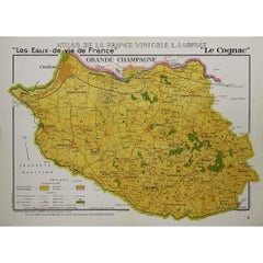 Vintage 1947 original map "Les eaux-de-vie de France - Le Cognac" by Larmat