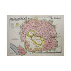 1947 original map "Les eaux-de-vie de France - Le Cognac fins bois" by Larmat