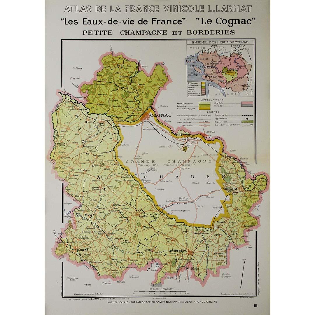 1947 mapa original "Les eaux-de-vie de France - Le Cognac petite Champagne" - Print de Louis Larmat