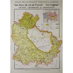 Vintage 1947 original map "Les eaux-de-vie de France - Le Cognac petite Champagne"