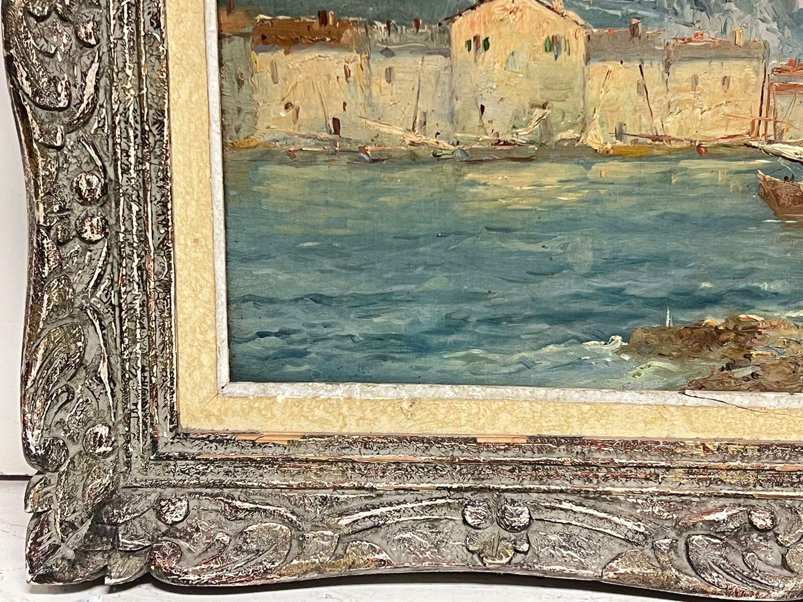 Off Martiques (Sud della Francia)
Louis Lartigau (artista impressionista francese della fine del XIX secolo)
firmato nell'angolo inferiore
olio su tela, incorniciato in un'antica cornice francese Montparnasse
incorniciato: 21,5 x 28 pollici
tela: 15