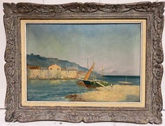 Olio impressionista francese del XIX secolo Barche addormentate al largo di Martiques Sud della Francia