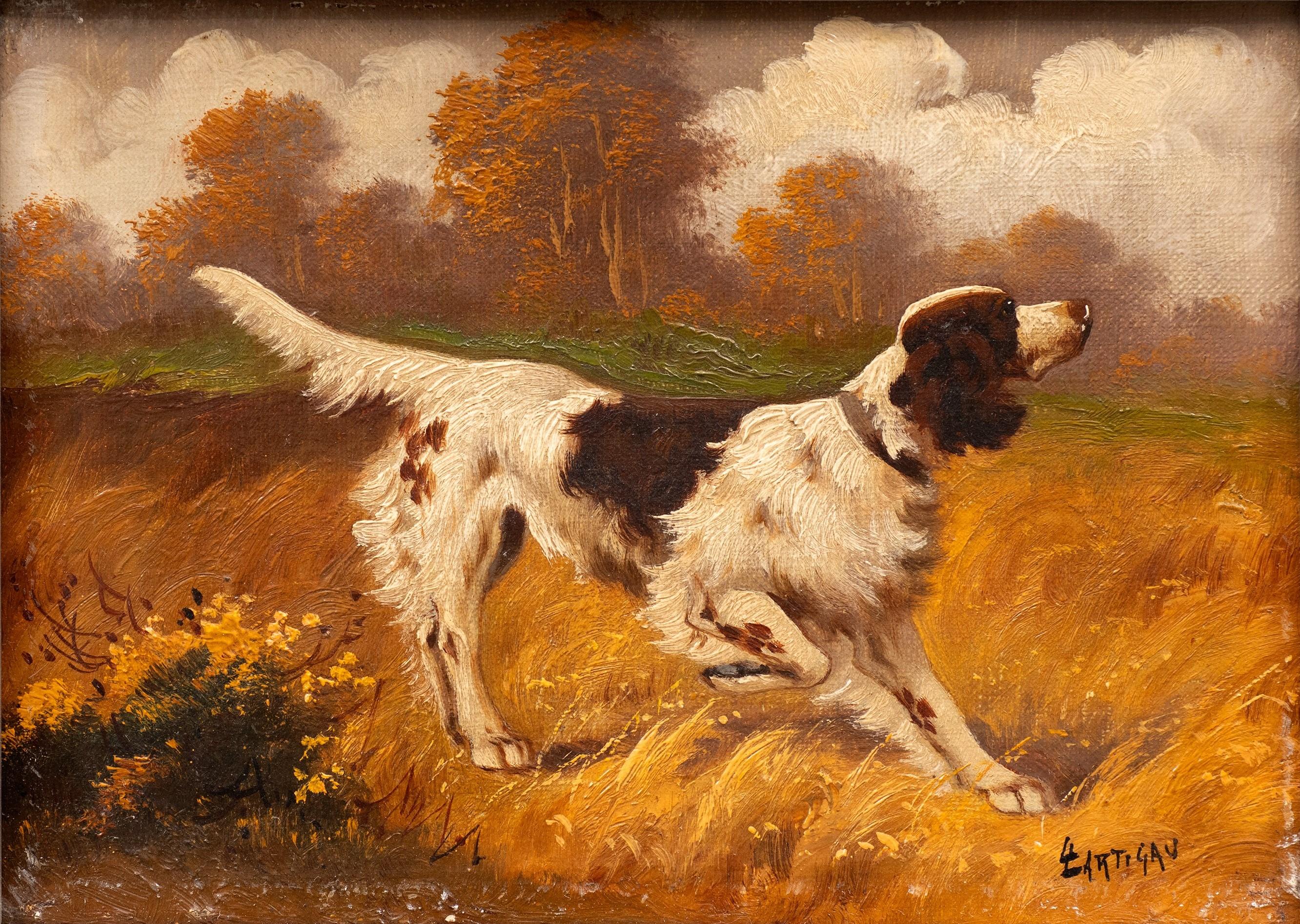 Jagdhund im Anschlag (l)- Louis Lartigau (Französisch, 19./20.) im Angebot 1