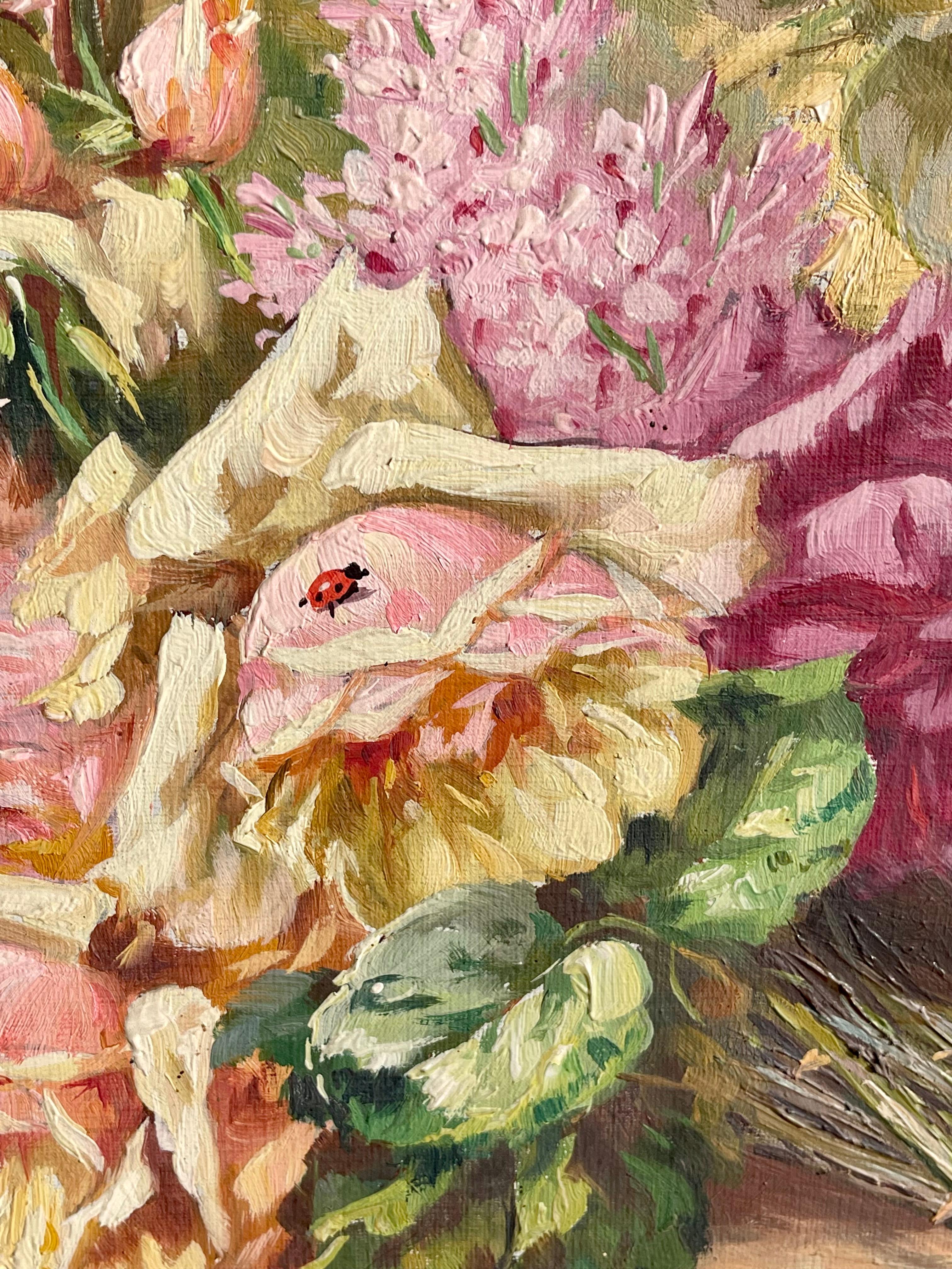 Français LouislarTIGAU - Bouquet de Fleurs, Huile sur Toile - XIXe siècle en vente