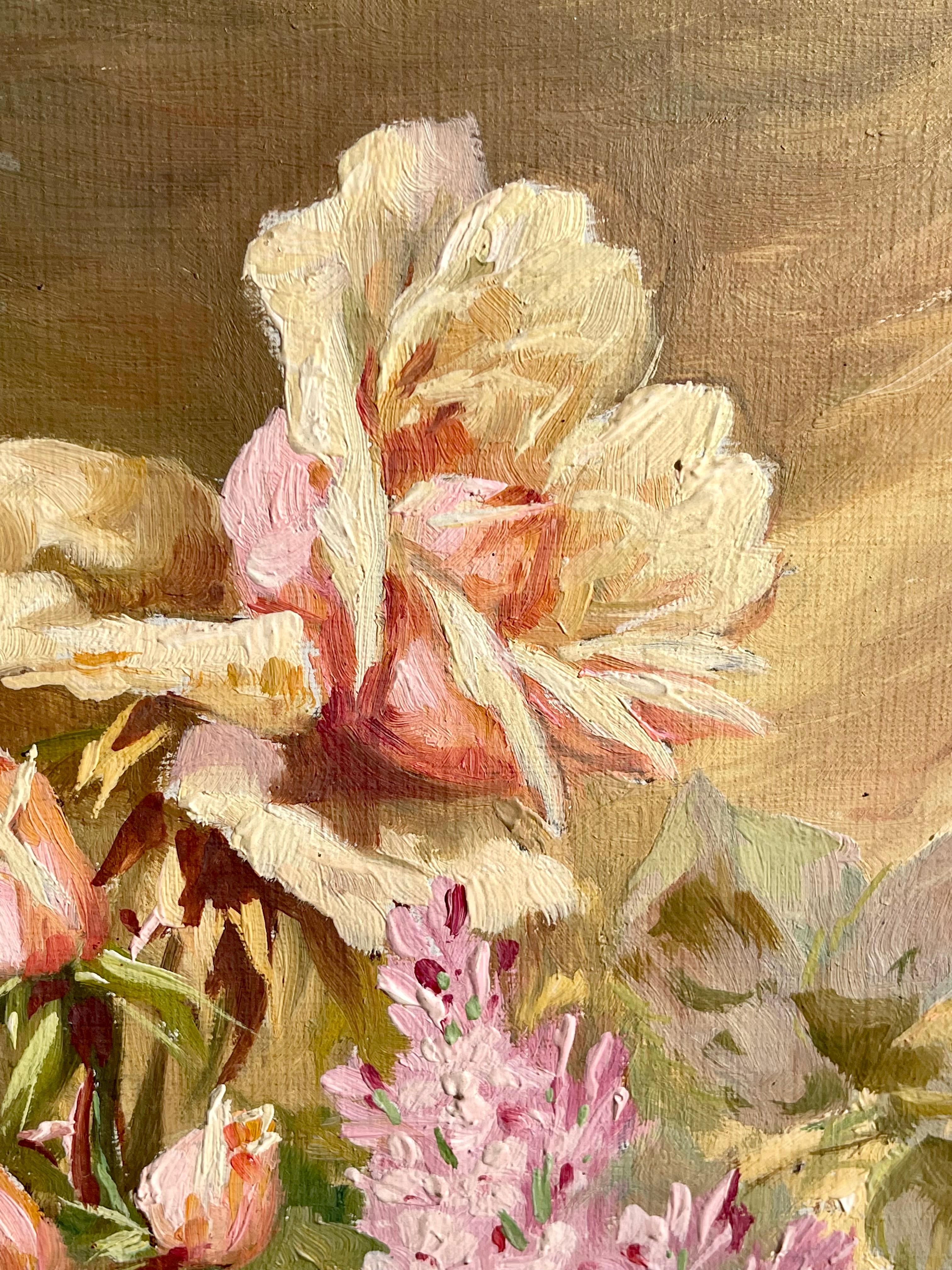 LouislarTIGAU - Bouquet de Fleurs, Huile sur Toile - XIXe siècle en vente 1