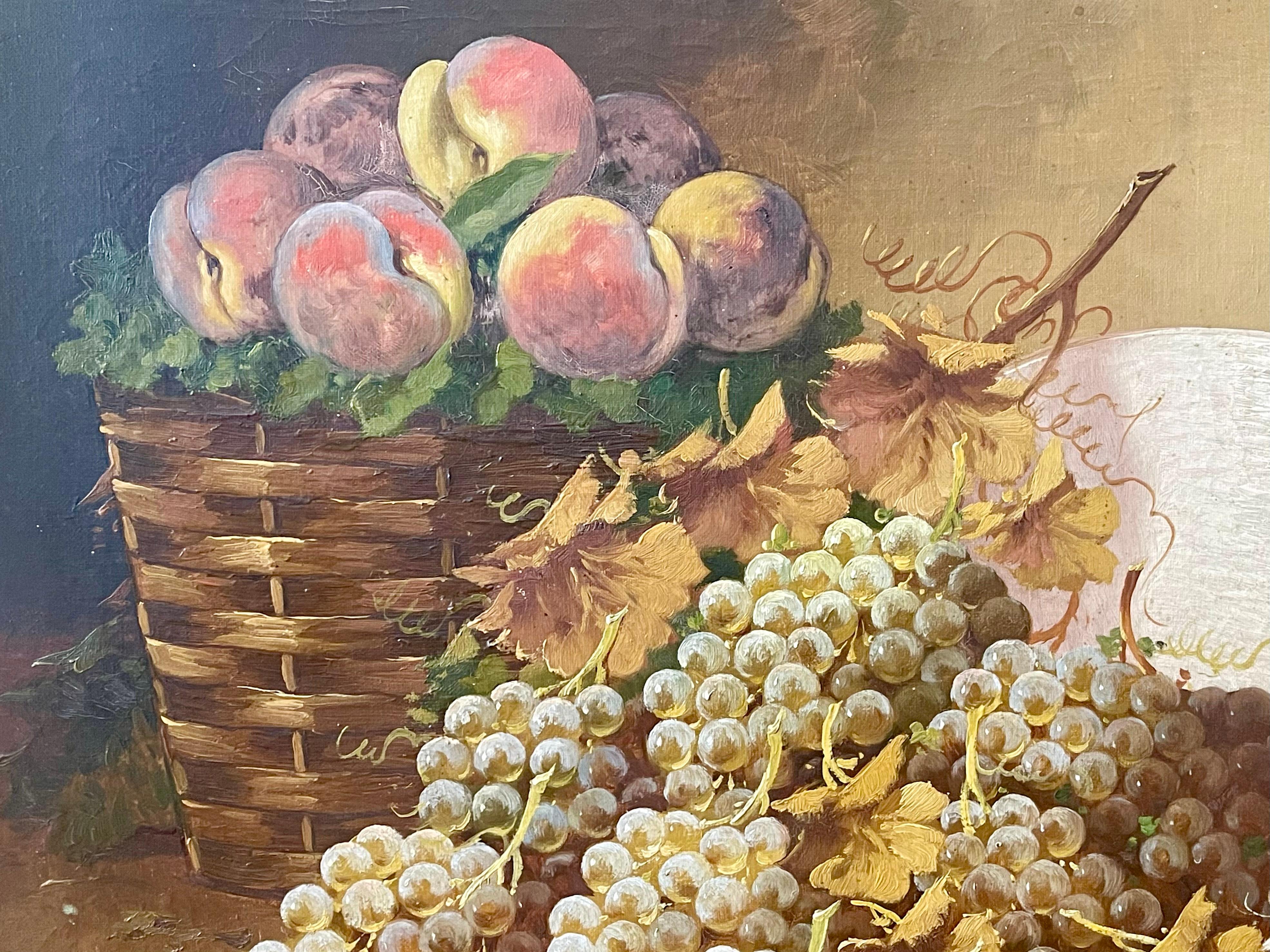 Louis LARTIGAU - Weintrauben und Pfirsiche, Öl auf Leinwand, Stillleben, XX. Jahrhundert (Gemalt) im Angebot