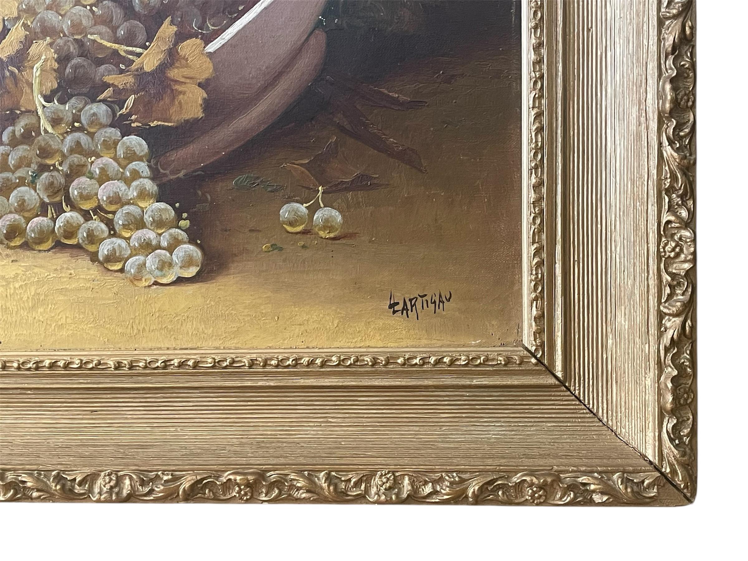 Louis LARTIGAU - Weintrauben und Pfirsiche, Öl auf Leinwand, Stillleben, XX. Jahrhundert im Zustand „Gut“ im Angebot in Beaune, FR