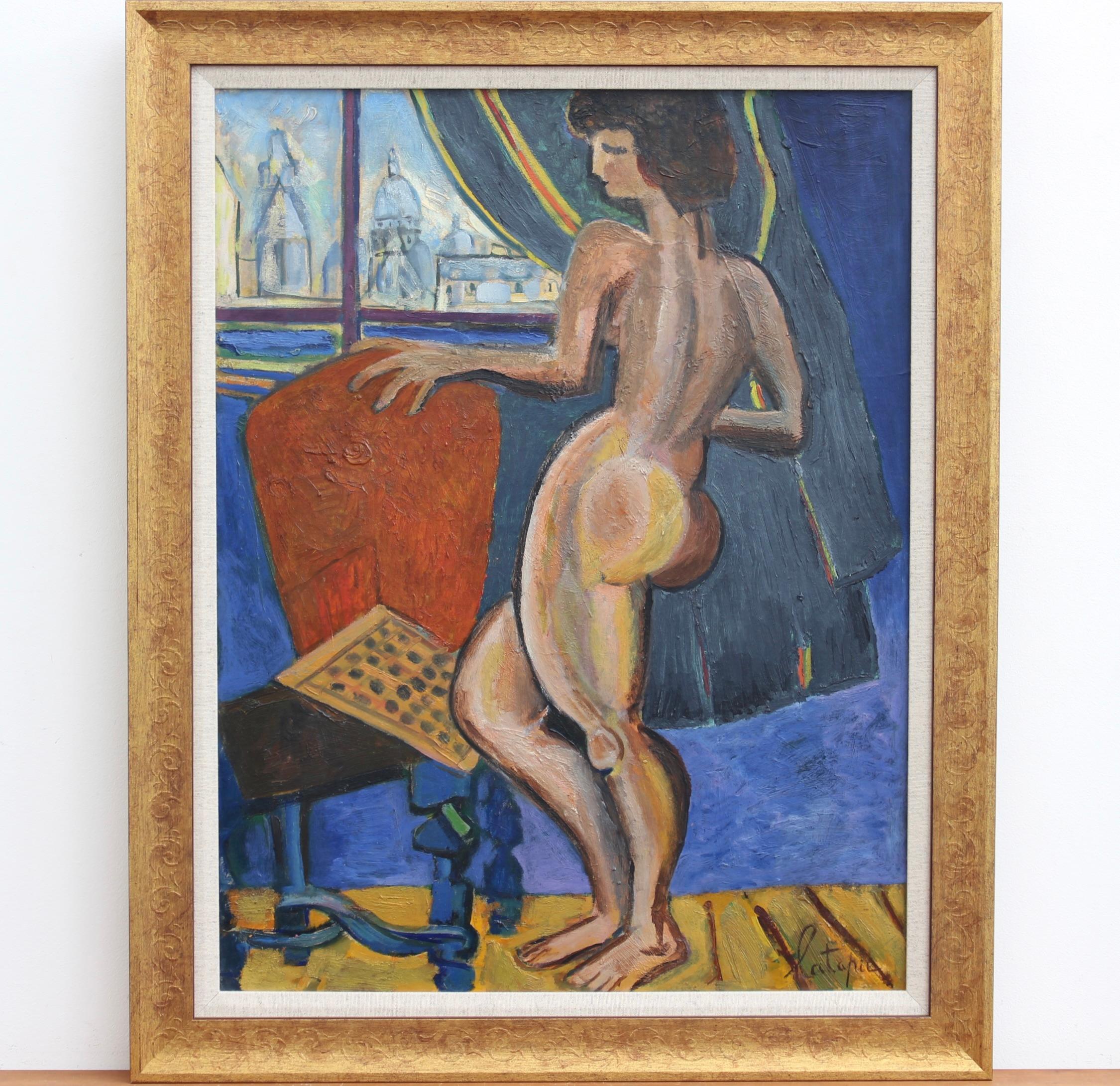 Louis Latapie Figurative Painting - Nude at the Window Overlooking Sacré-Coeur