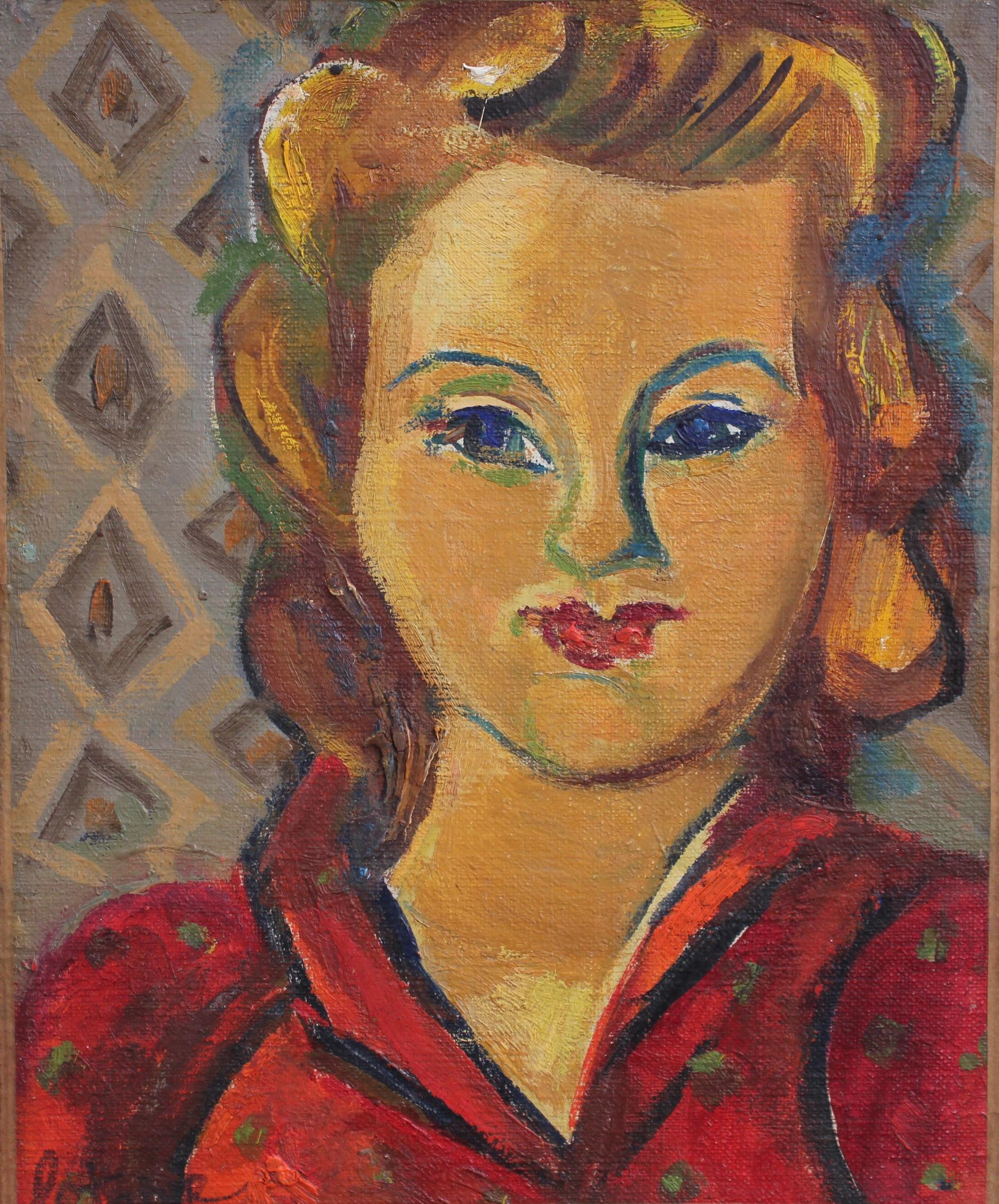 Louis Latapie Portrait Painting - Portrait of a Woman in Red Dress