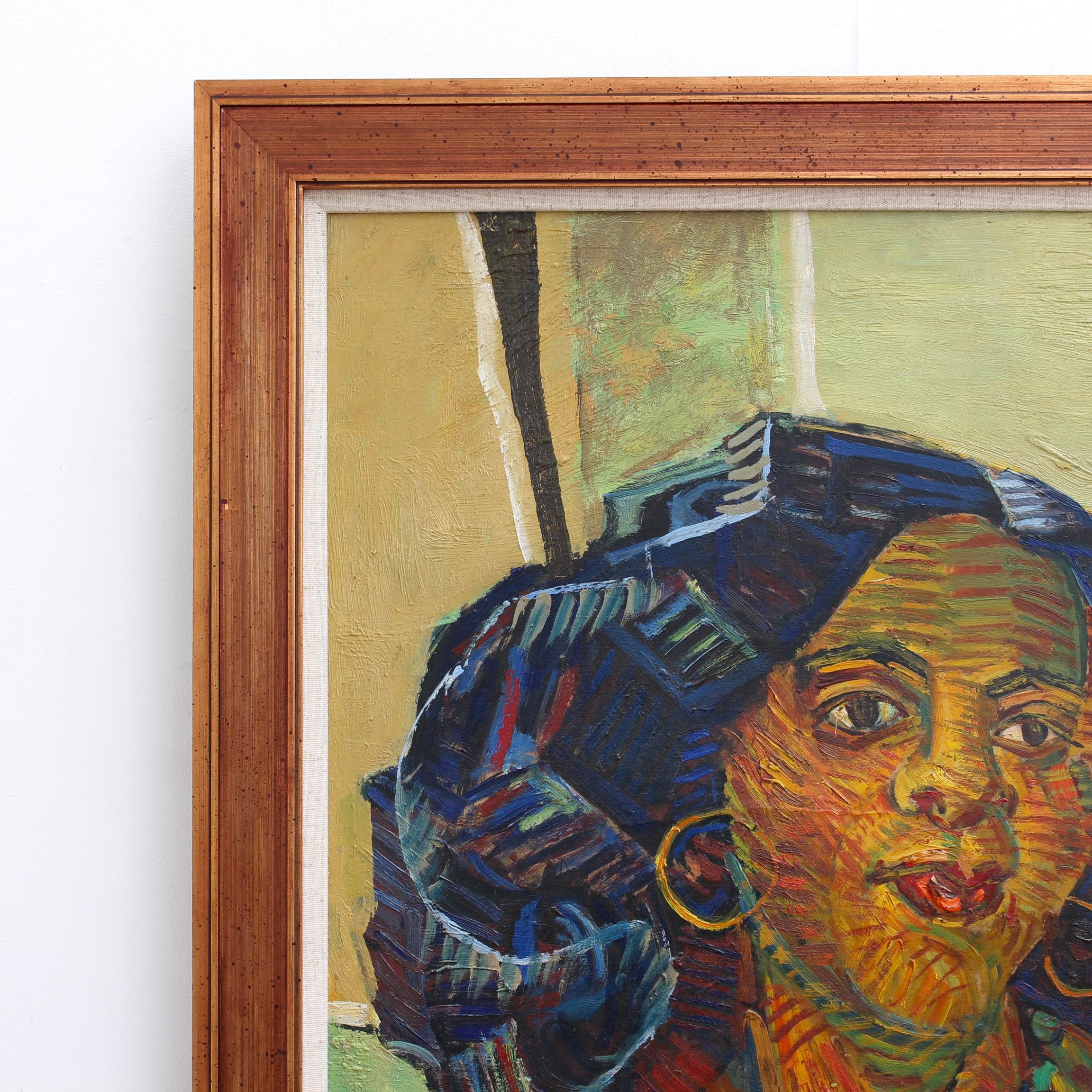 Femme aux boucles d'oreilles, huile sur toile, par Louis Latapie (vers les années 1930). Remplie de couleurs, cette œuvre extraordinairement séduisante de l'artiste français Latapie séduit par son allure chaleureuse. Latapie est connu pour ses