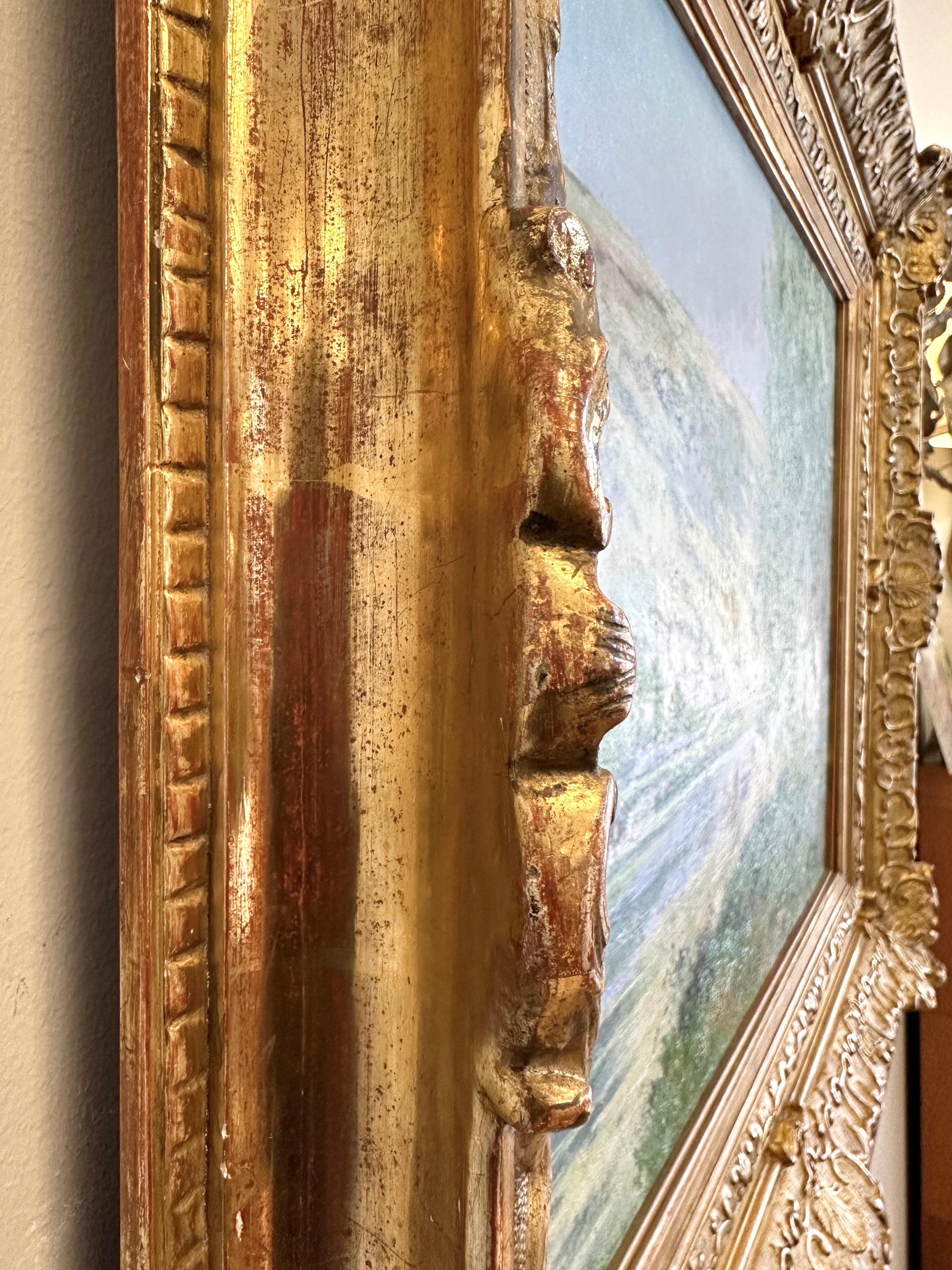Peinture à l'huile de Louis Le Poittevin représentant un paysage fluvial dans un cadre en bois doré, vers 1880 9
