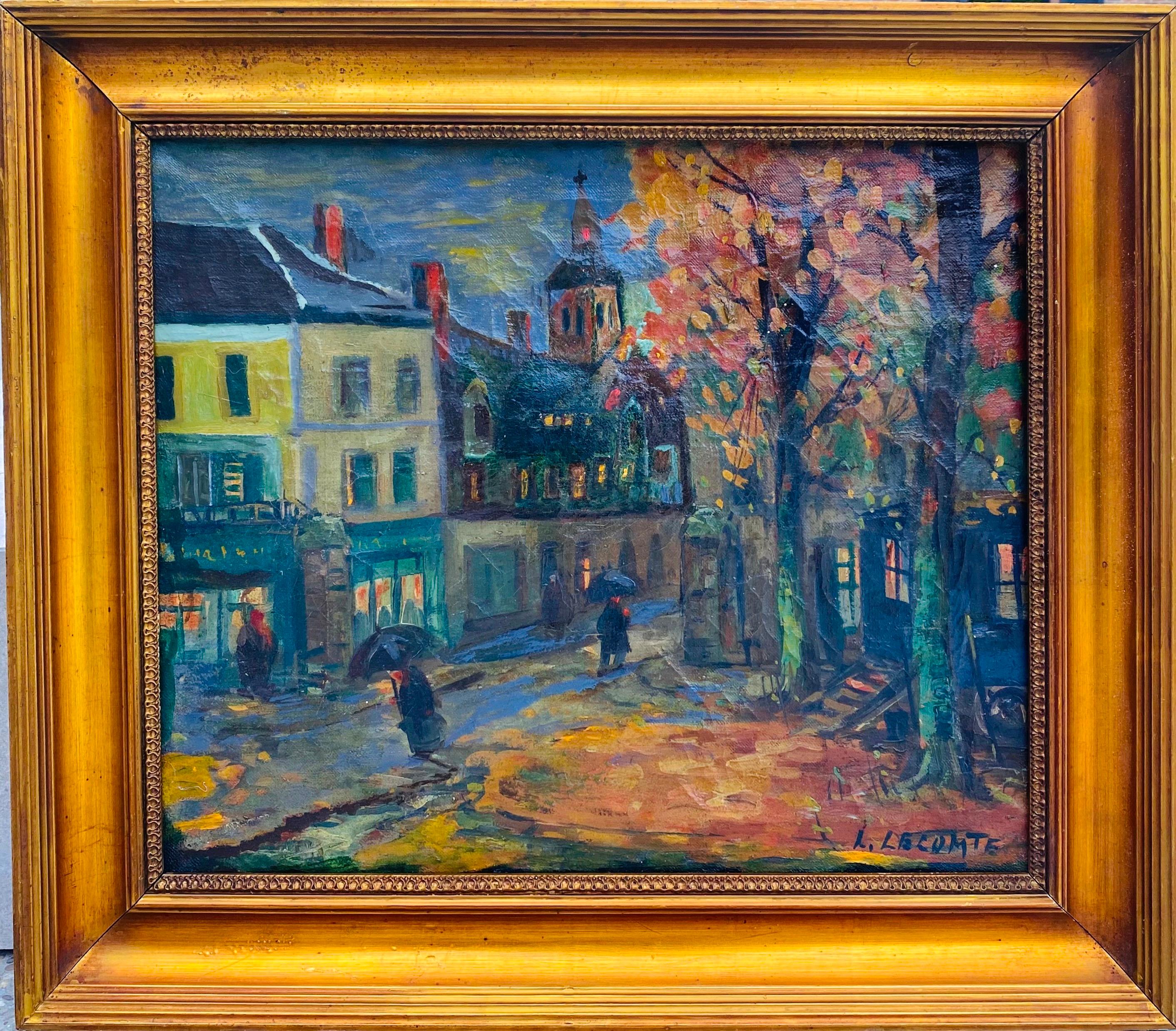 Louis Lecomte Landscape Painting - 19th century French impressionist painting - Paris Night Cafe - Van Gogh