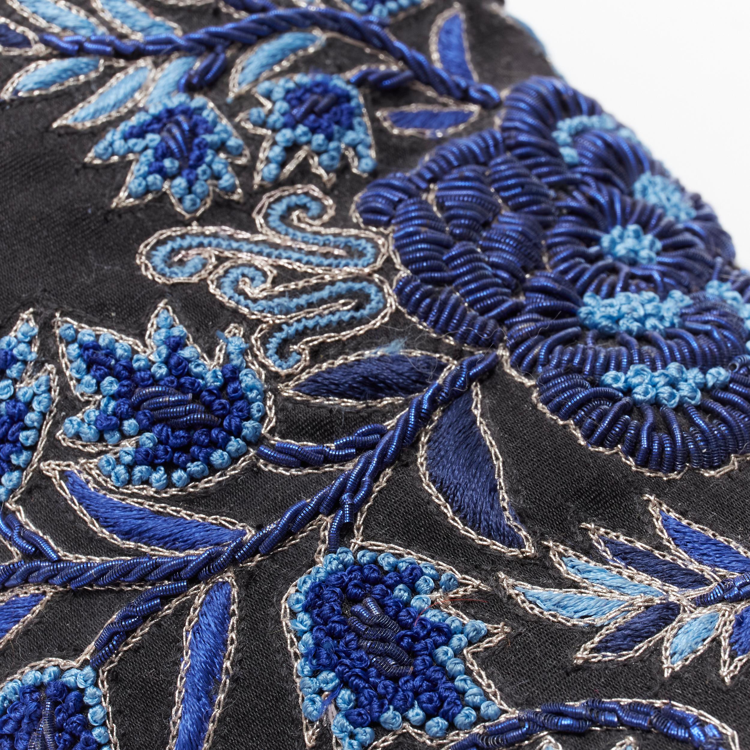 LOUIS LEEMAN black satin blue floral embroidery evening loafer EU42 US9 For Sale 5