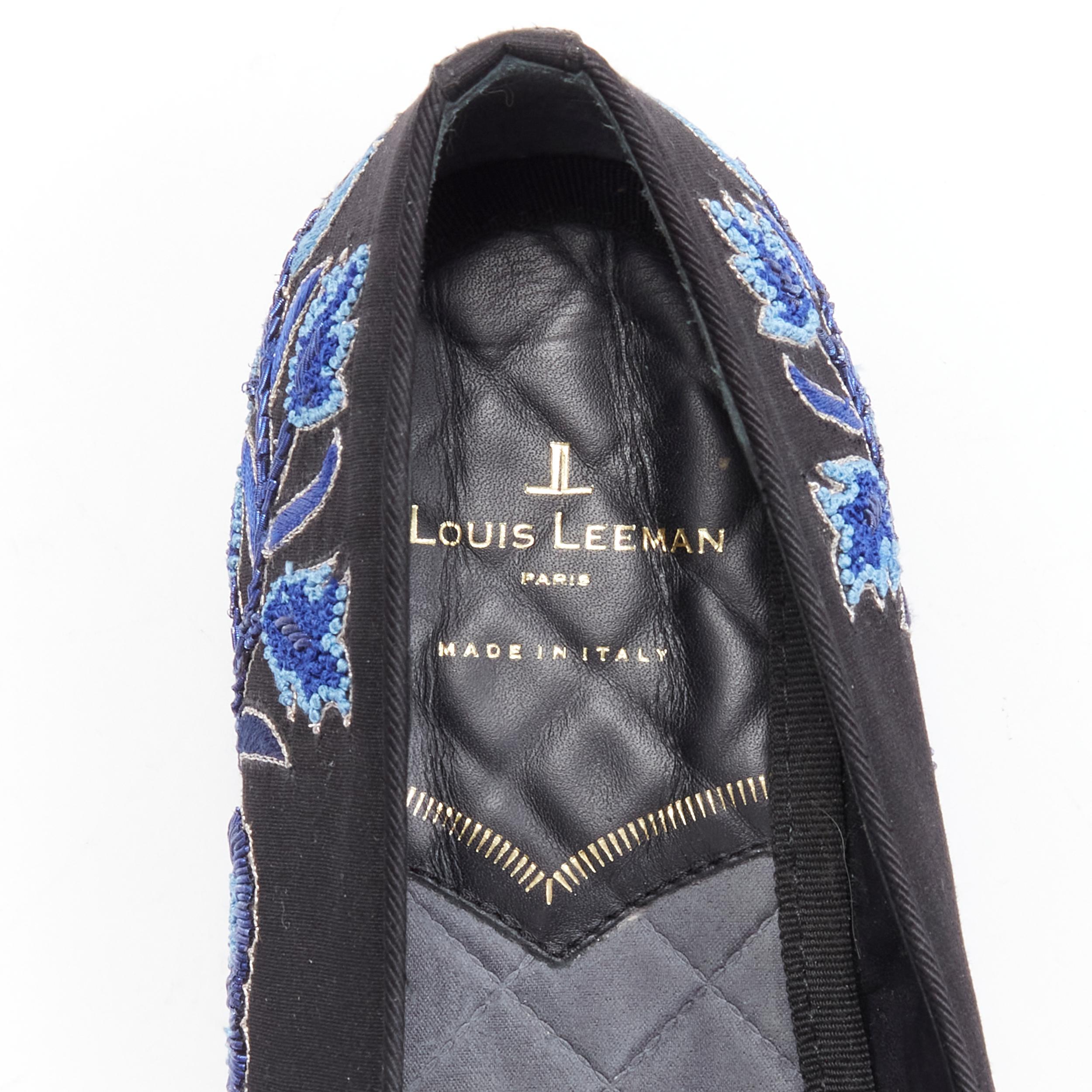 LOUIS LEEMAN black satin blue floral embroidery evening loafer EU42 US9 For Sale 6