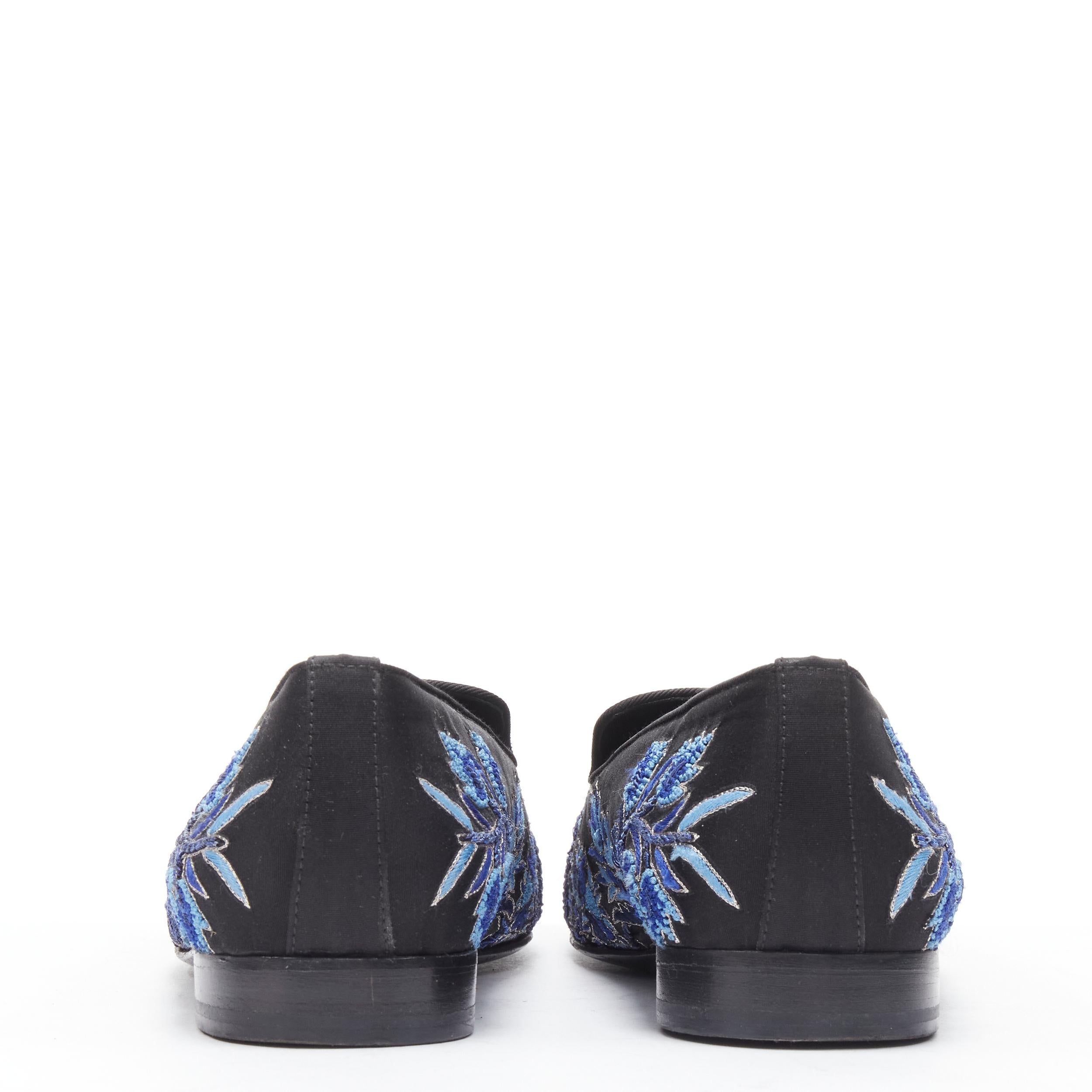 Men's LOUIS LEEMAN black satin blue floral embroidery evening loafer EU42 US9 For Sale