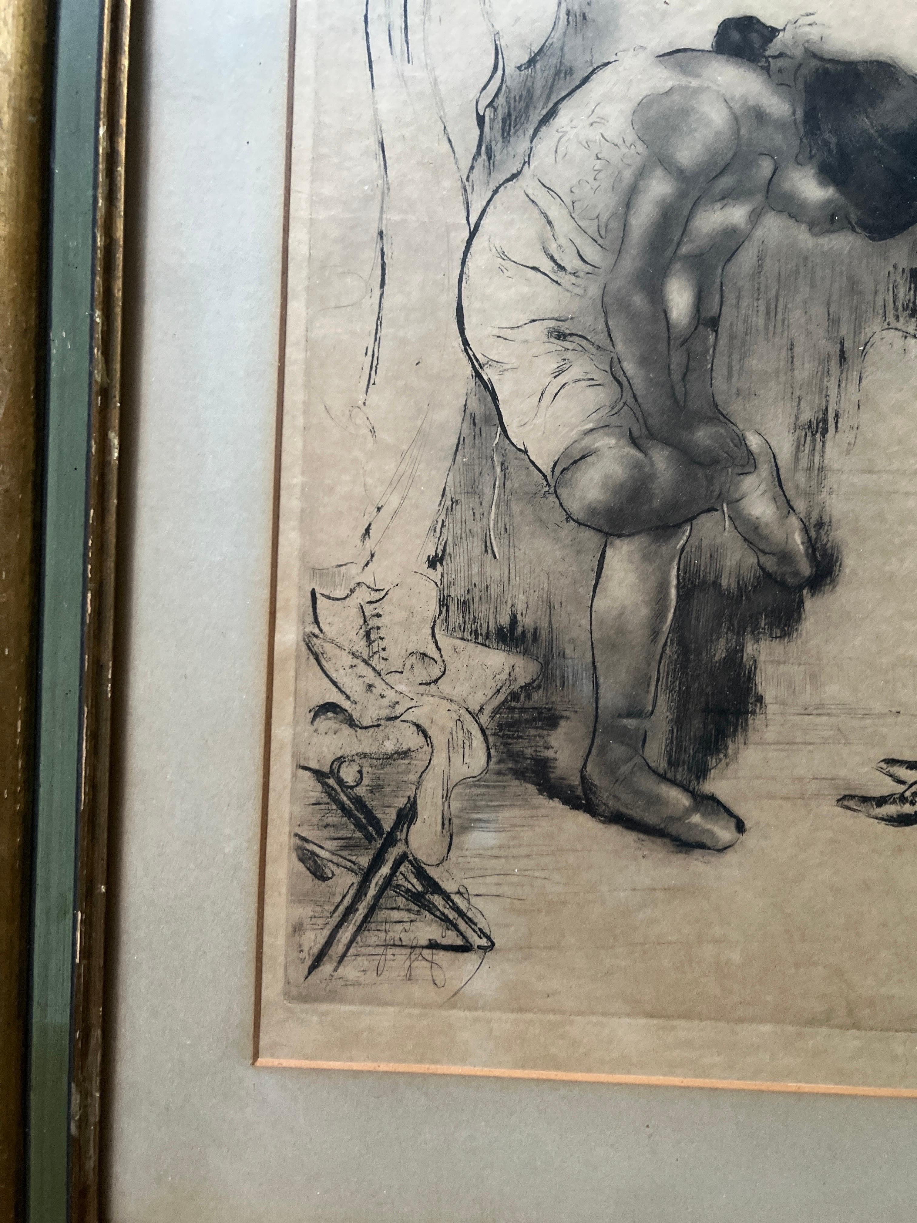Louis Legrand (Franzose, 1863-1951) „Ballet Dancer“, Radierung um 1908 (Vergoldetes Holz) im Angebot