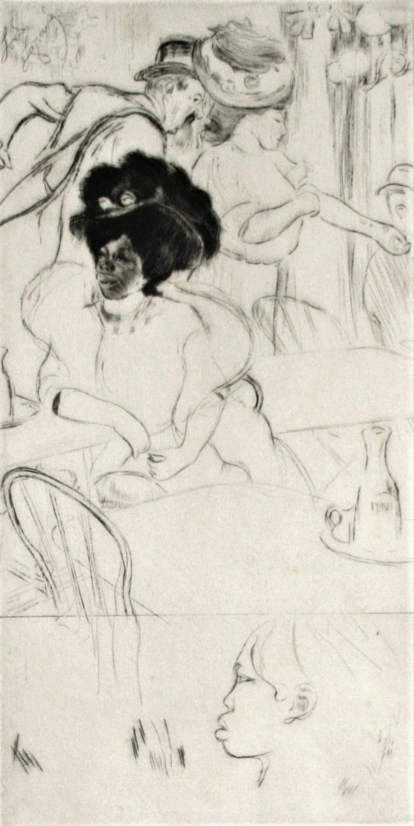 Louis Legrand Figurative Print - Au Café -- La Négresse.