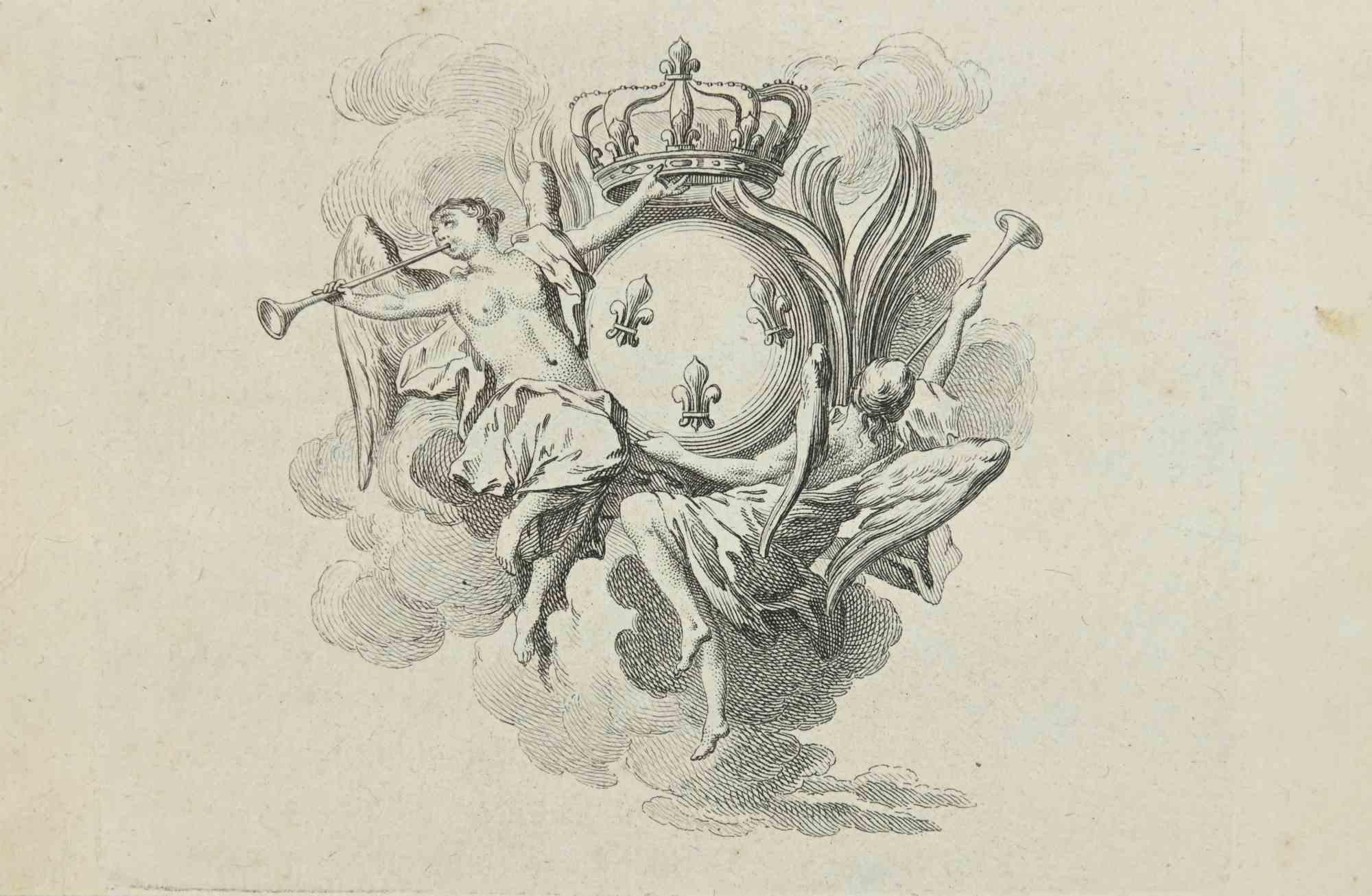 Die Komposition mit Engeln ist eine Radierung von Louis Legrand (1723-1807) aus dem Jahr 1771.

Das Kunstwerk wird mit sicheren Strichen in einer ausgewogenen Komposition dargestellt.

Gute Bedingungen.
