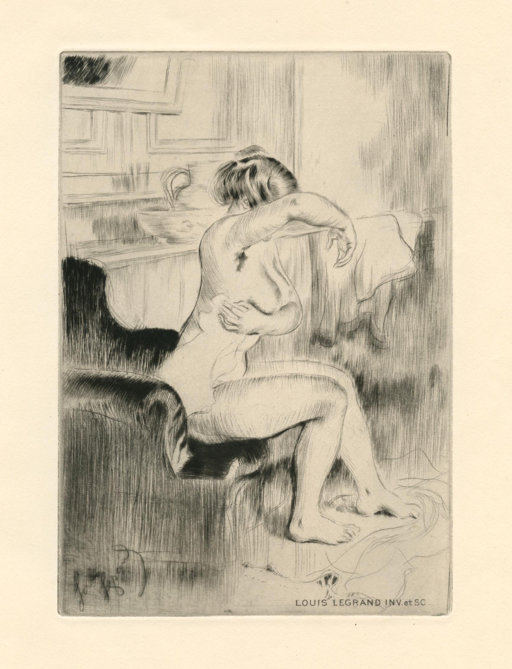 Louis Legrand Nude Print - "La Toilette" original etching