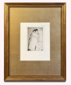 Louis Legrand 'Woman Smoking' Etching, Mid-Century Style, Framed, 1910