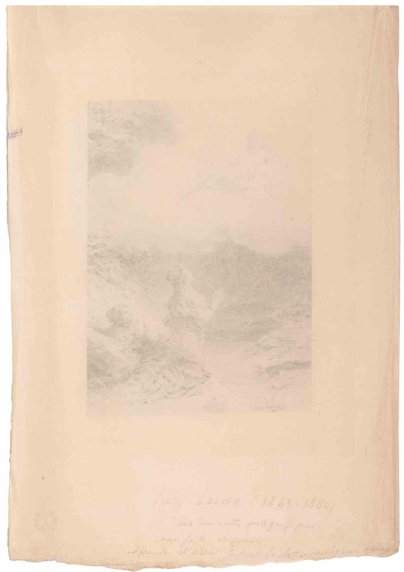 Les Amants Magnifiques - Etching by Louis Leloir - Mid-19th Century For Sale 1