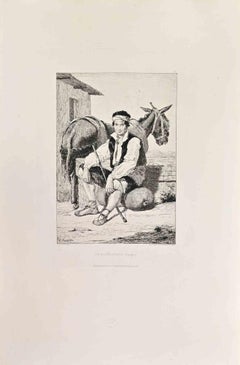 Le Borriquero- Etching by Louis Lembard - 1863