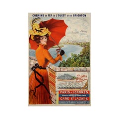 Affiche de voyage originale de 1900 de Louis Lemoine-Maudet - Paris à Londres via Dieppe