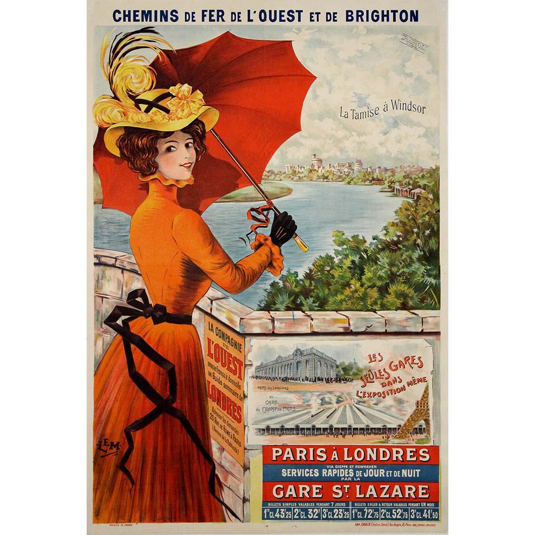 Original 1900 travel poster by Louis Lemoine-Maudet - Paris to London via Dieppe
