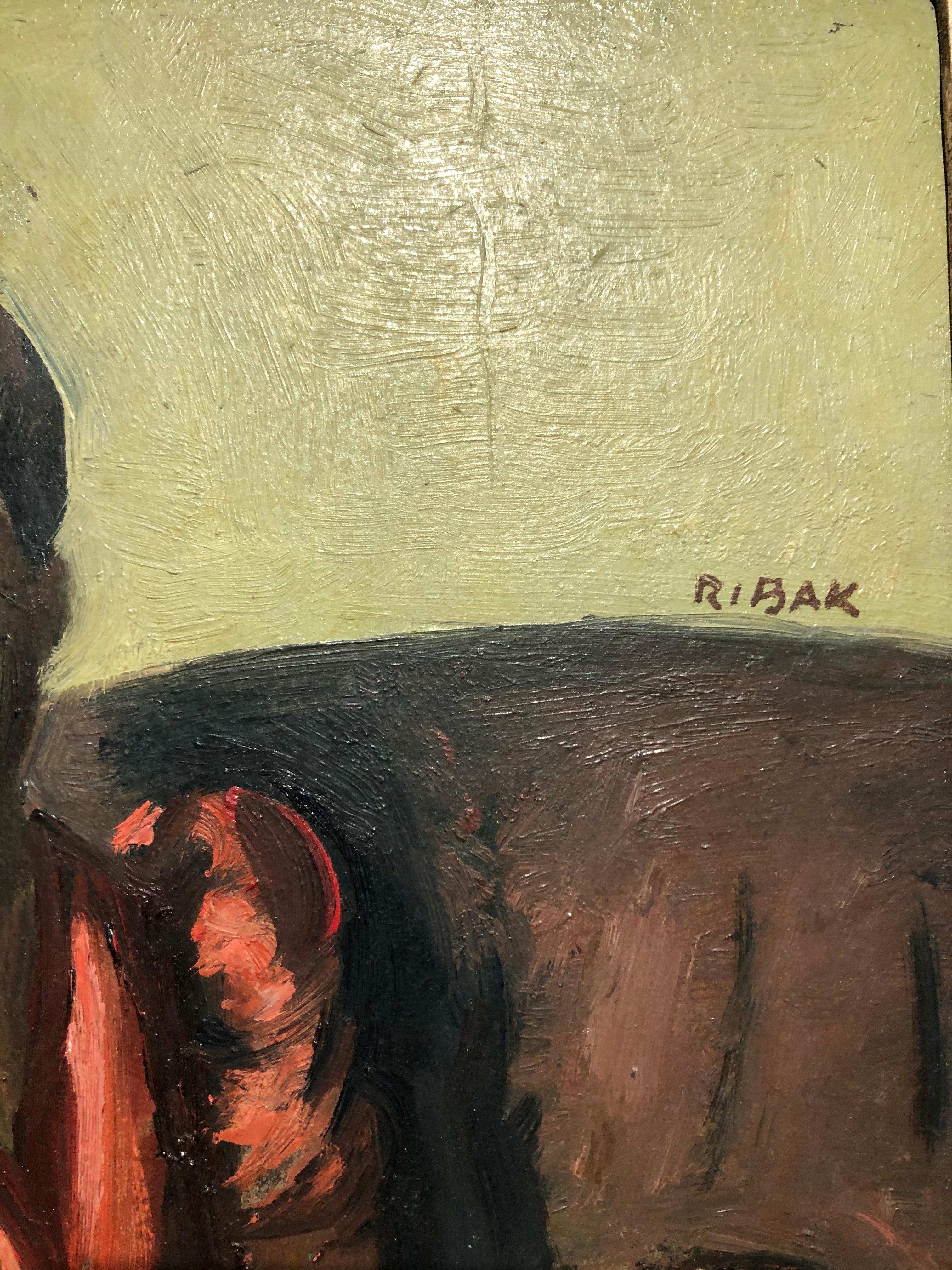 Louis Leon Ribak Oil ainting “ruby in red” Social Realist Style For Sale 2