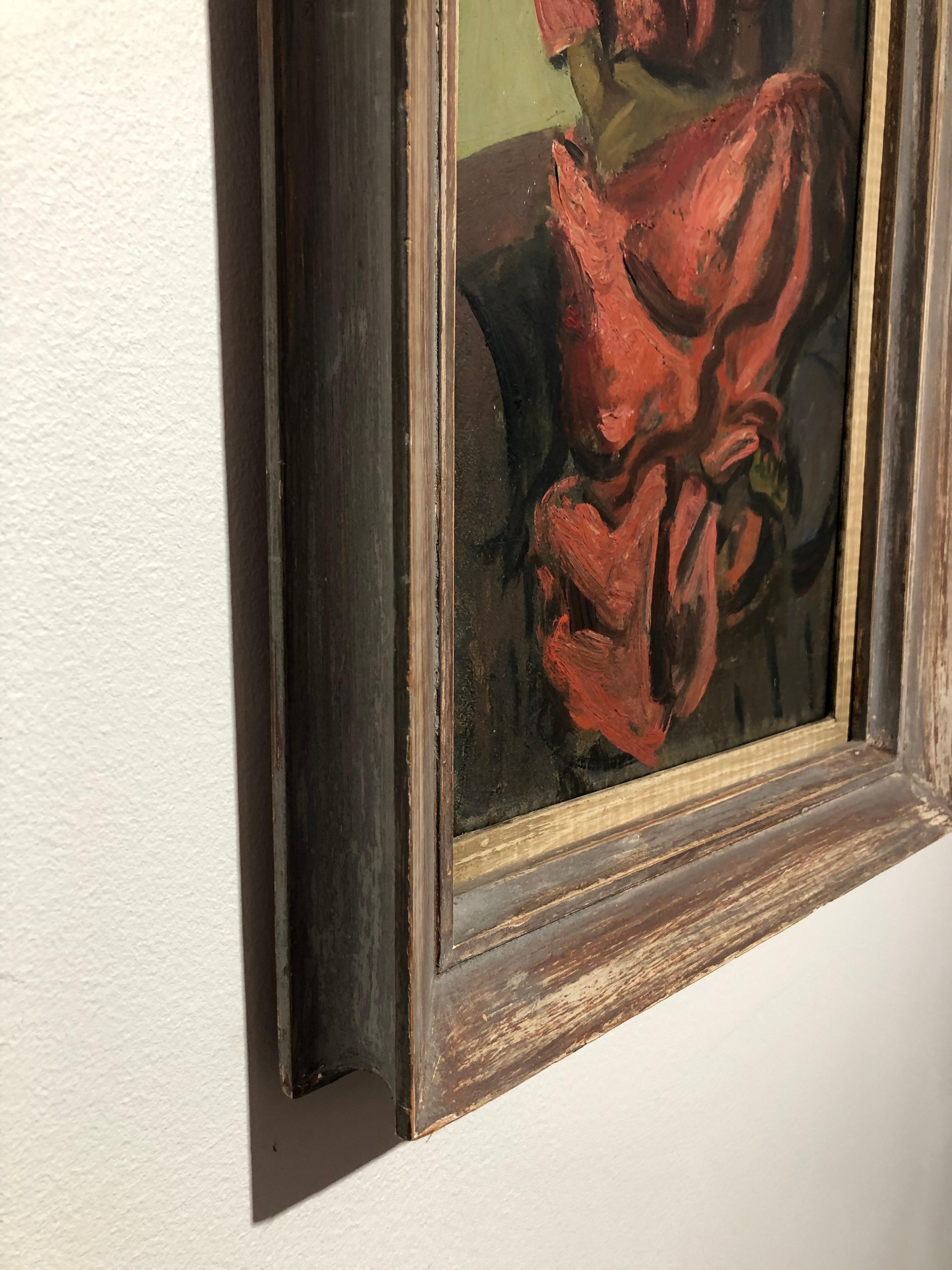 Louis Leon Ribak Oil ainting “ruby in red” Social Realist Style For Sale 5