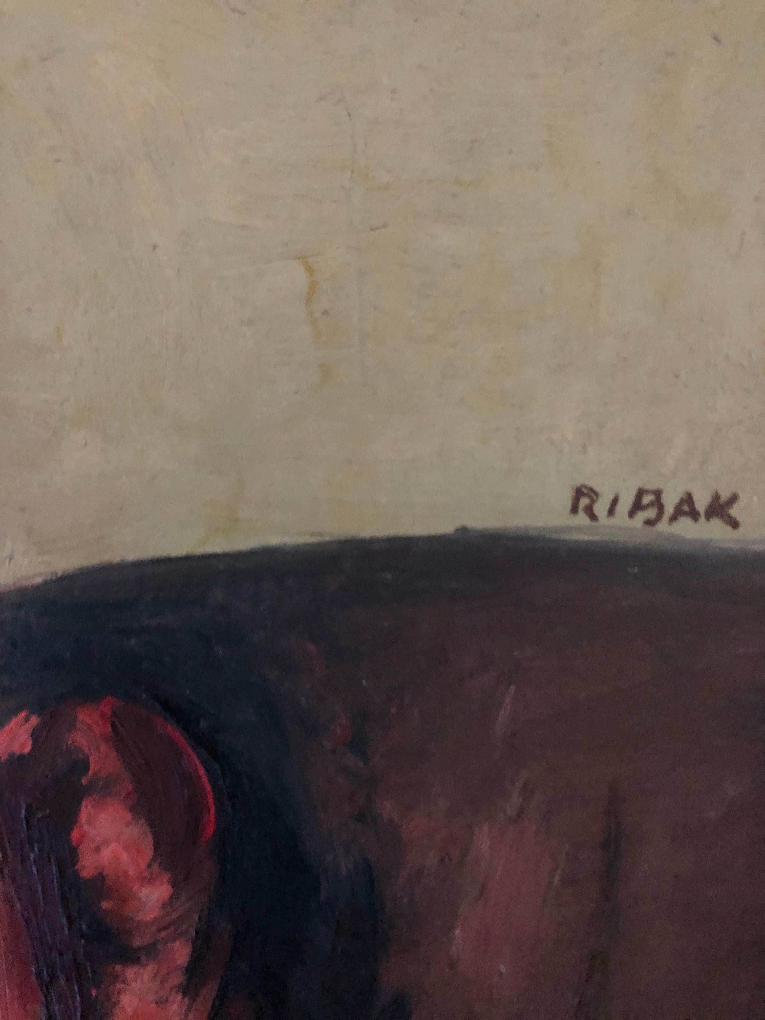 Louis Leon Ribak Oil ainting “ruby in red” Social Realist Style For Sale 9