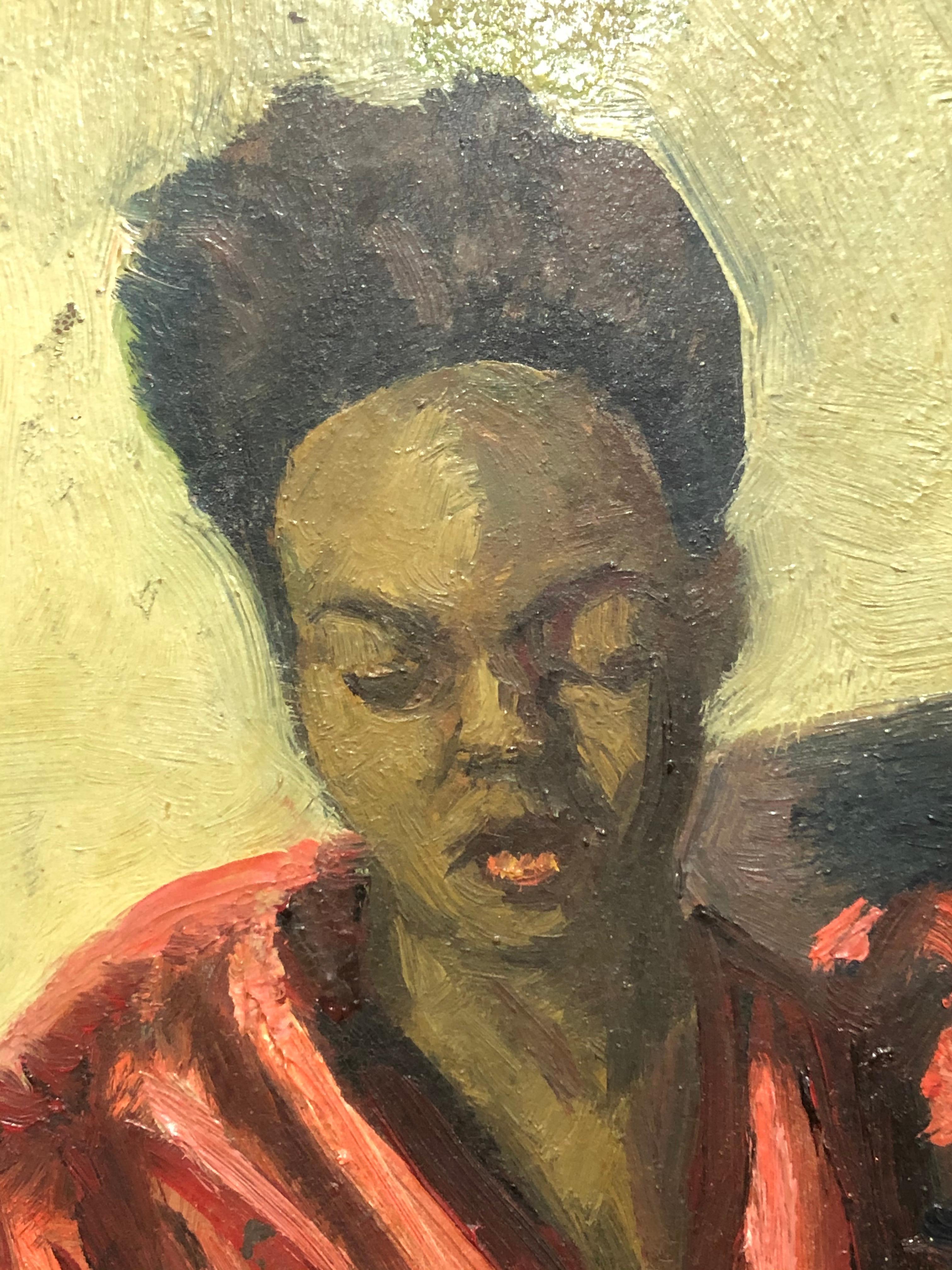 Louis Leon Ribak Oil ainting “ruby in red” Social Realist Style In Good Condition For Sale In Westport, CT