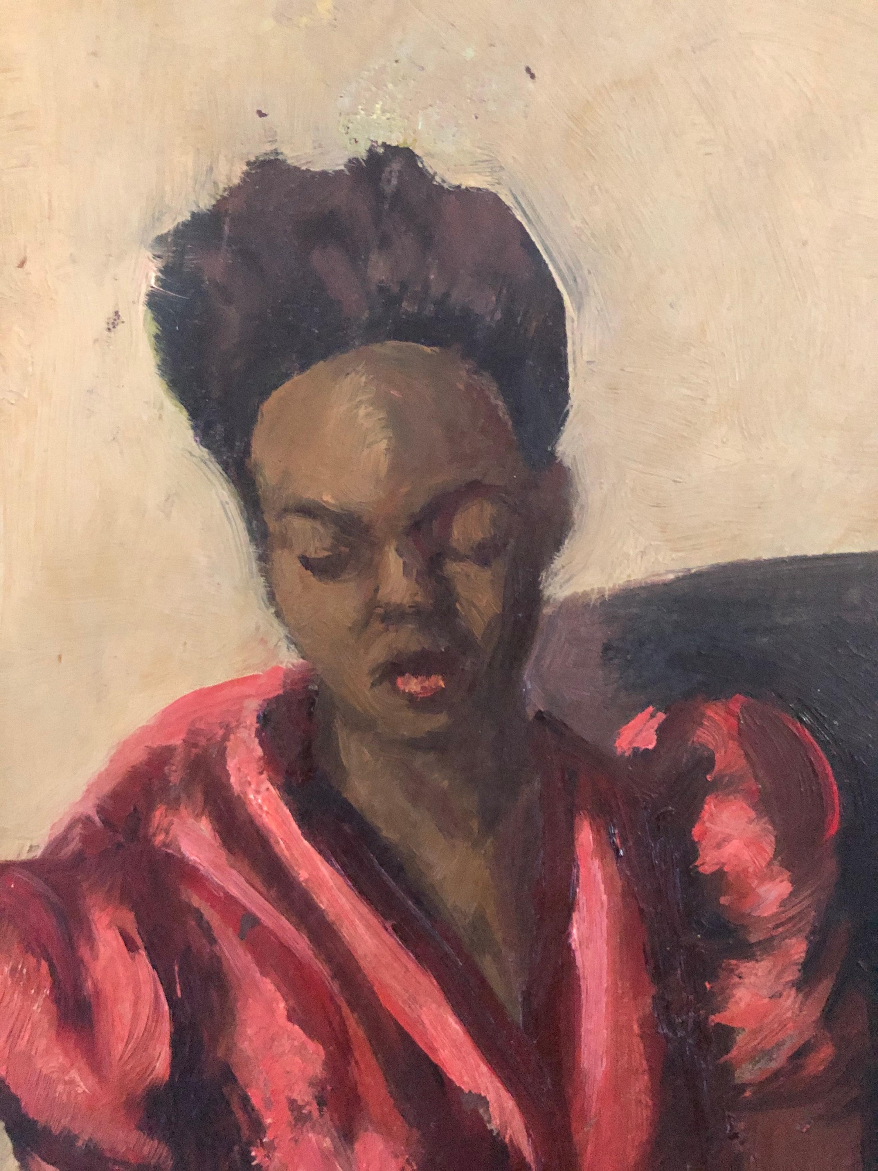 20th Century Louis Leon Ribak Oil ainting “ruby in red” Social Realist Style For Sale
