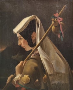 Tableau romantique français Pèlerin femme Camino de Santiago Léopold ROBERT 19ème