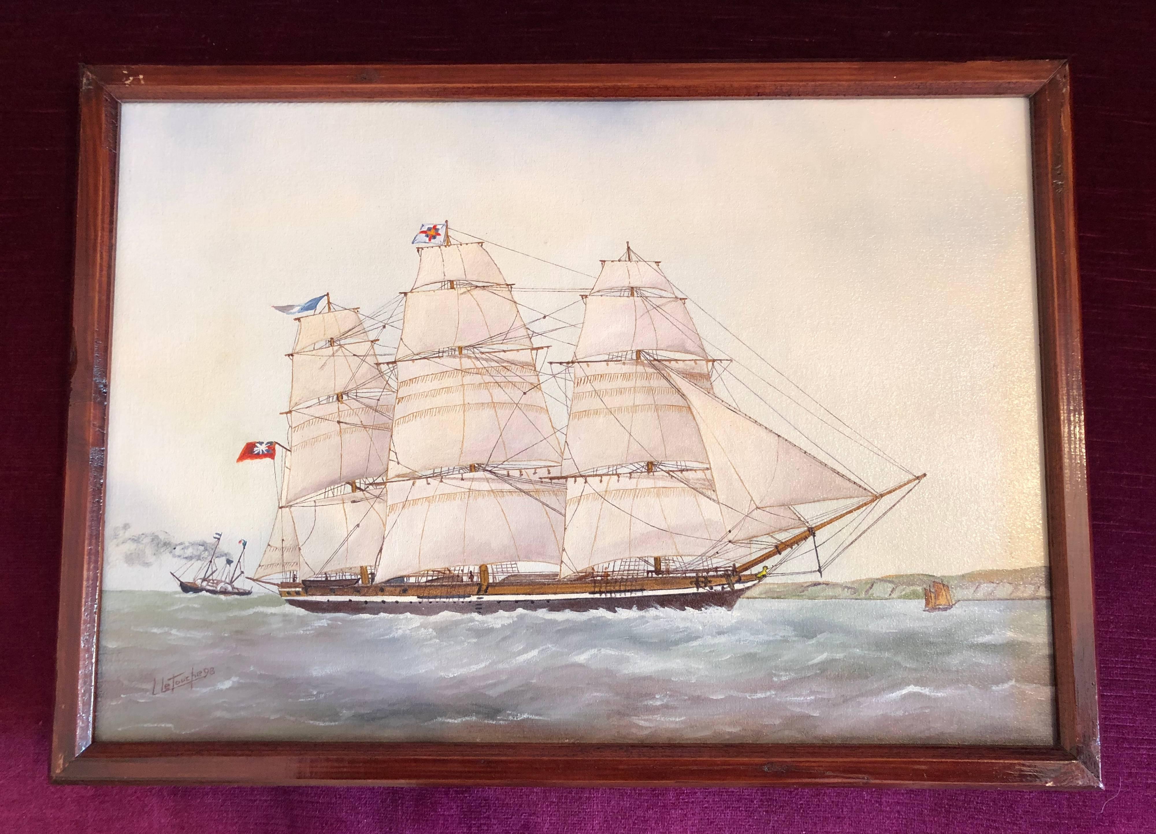 Anglesey Clipper Anglais des années 1848-1860, signed oil painting - Painting by Louis Letouche